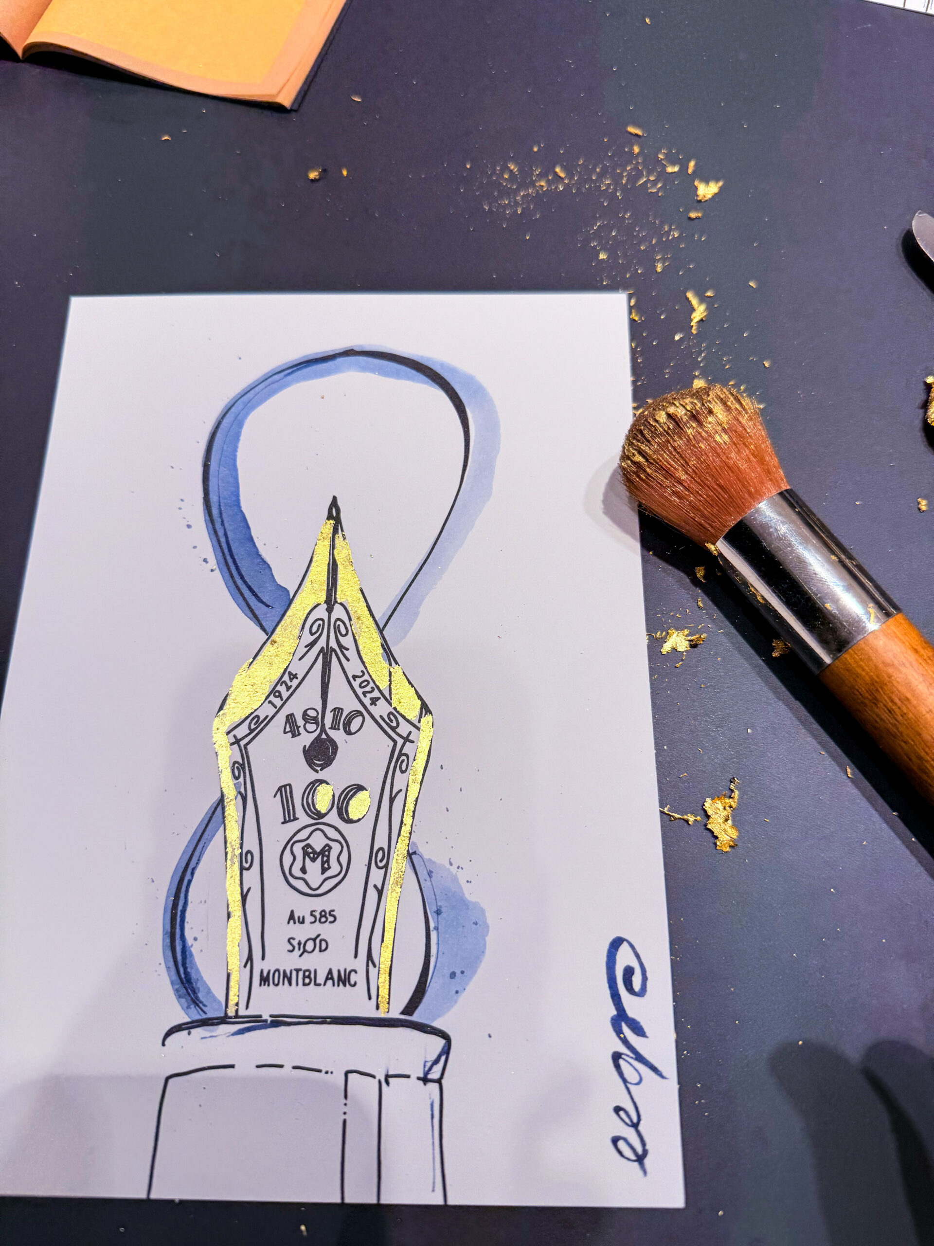 Mauro Carraro creating a bespoke portrait for a Montblanc guest.