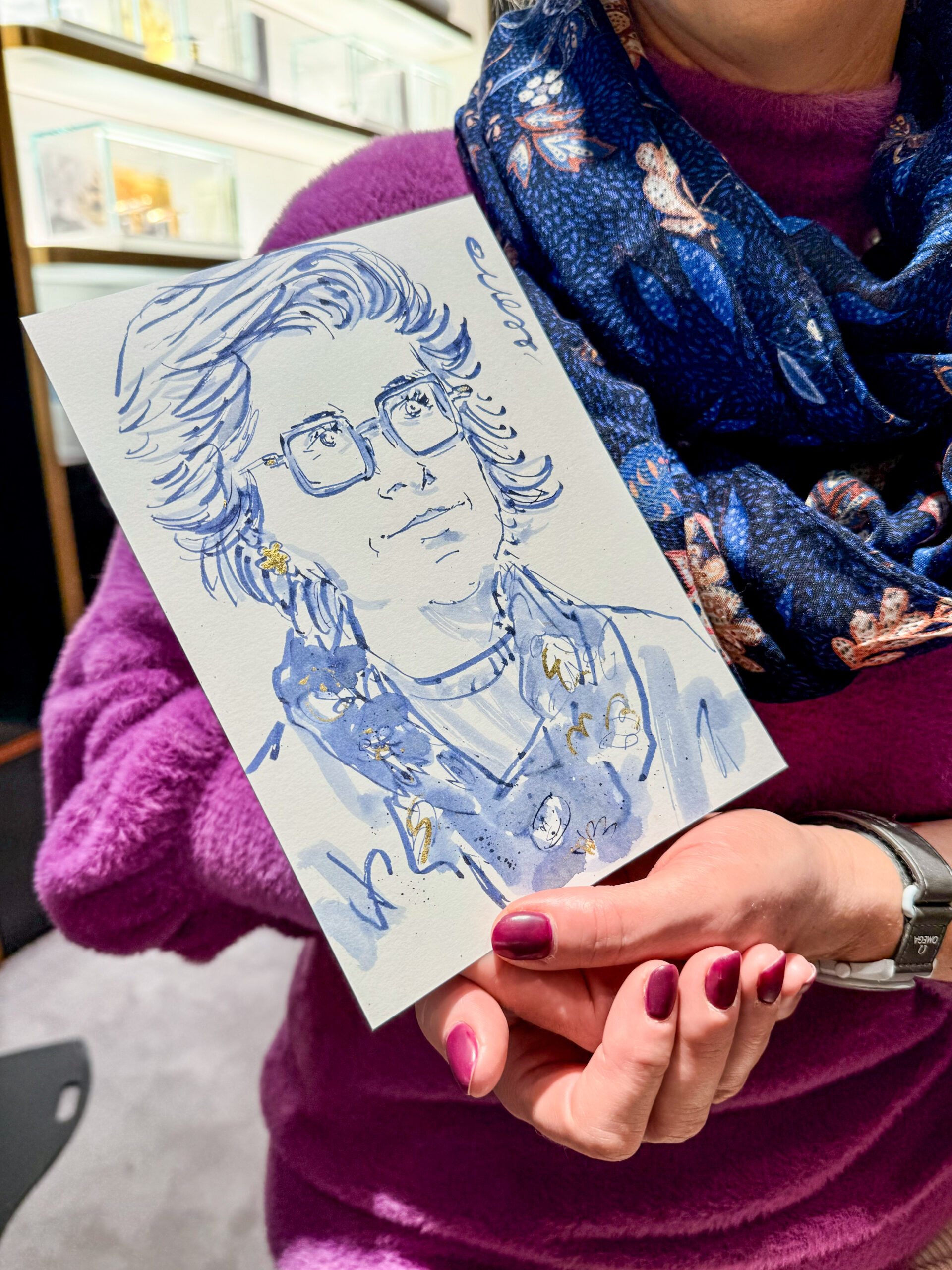 A guest with a bespoke watch portrait in progress.