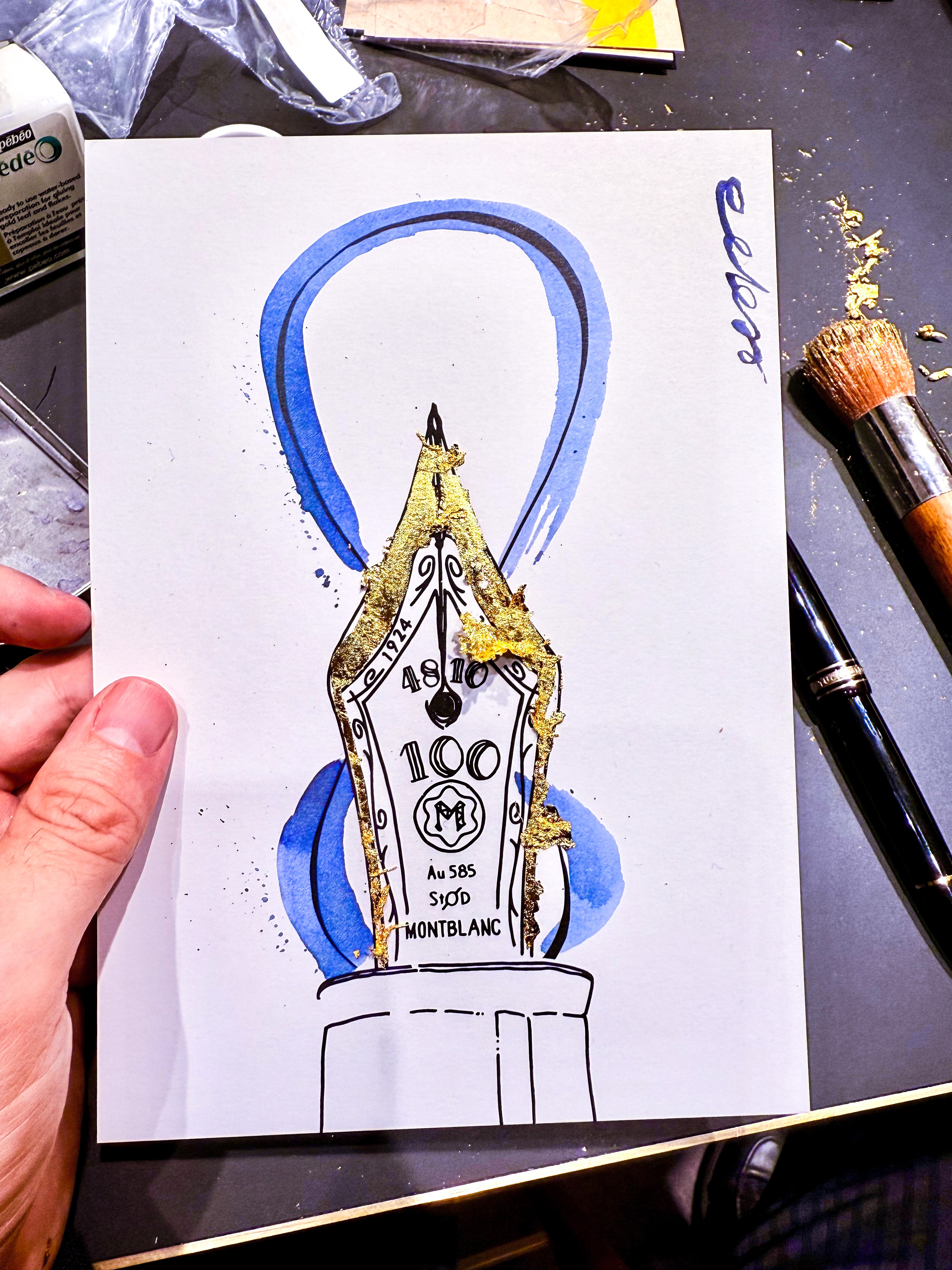 Montblanc Meisterstück centenary illustration by Mauro Carraro, shown at the Geneva boutique event.