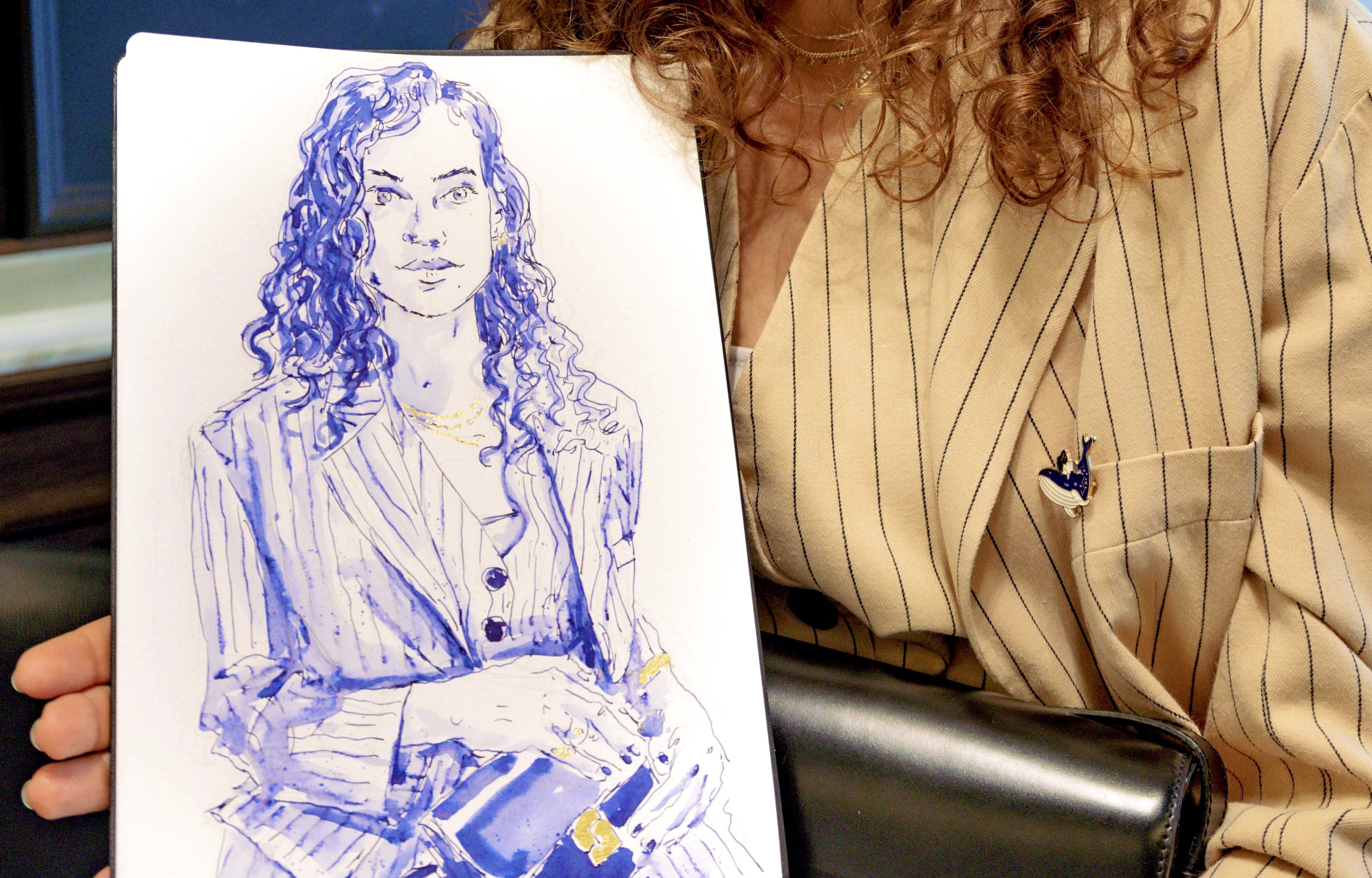 Blue Ink Portrait Experience - Mauro Carraro - Blue Ink & Golden Leaves