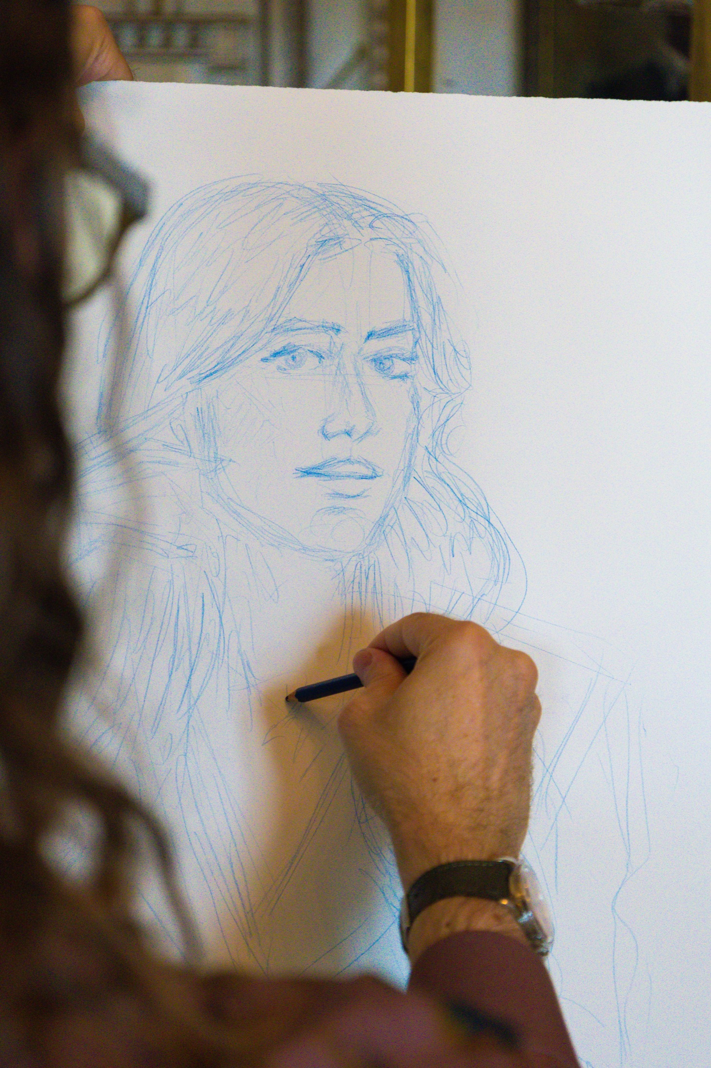 Materials and drawing detail from the FRED Bar portrait session.