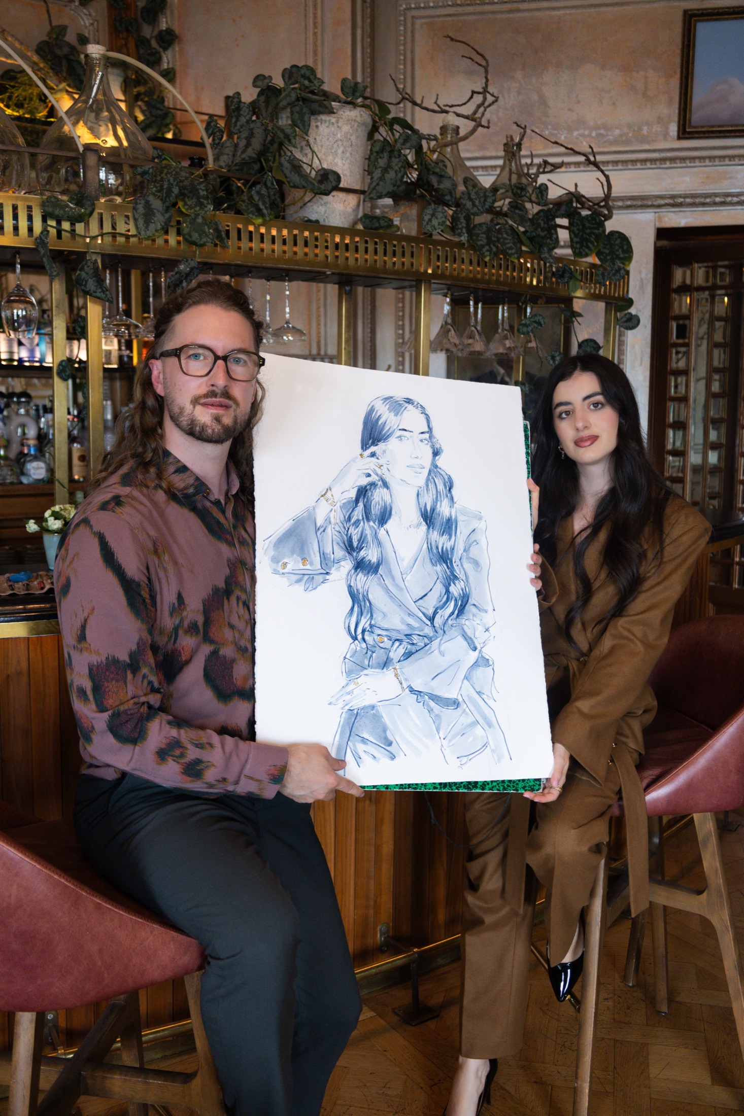 Mauro Carraro, Antonia and the finished work inside FRED Bar.