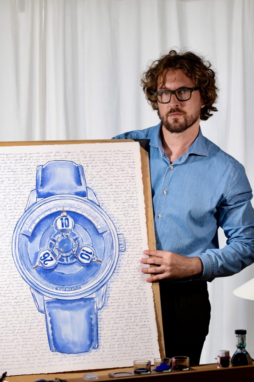 Mauro holding the original Letter to Time in the Studio.