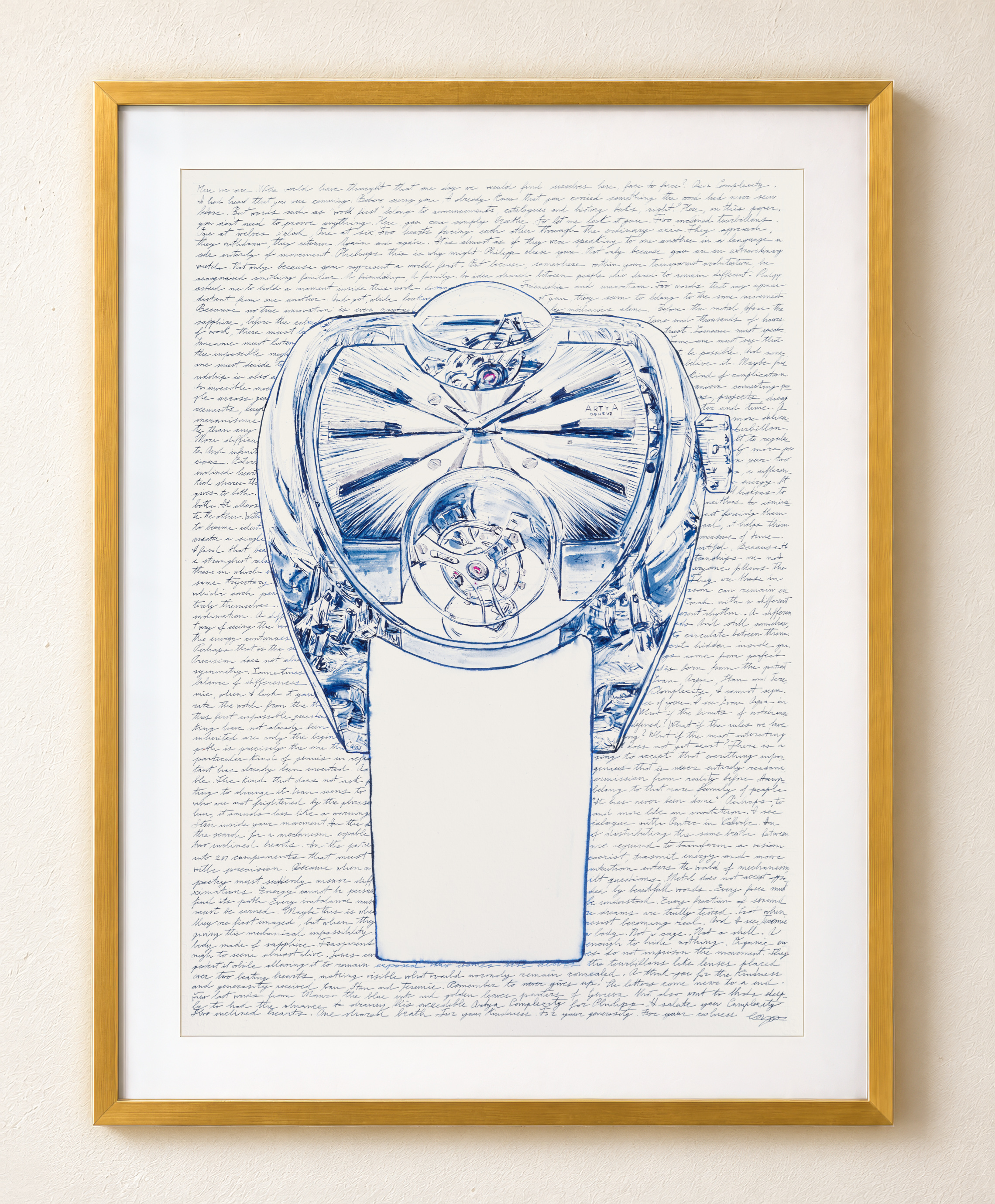 ArtyA Complexity Ying artwork by Mauro Carraro, presented in a gold frame with a neutral passe-partout.
